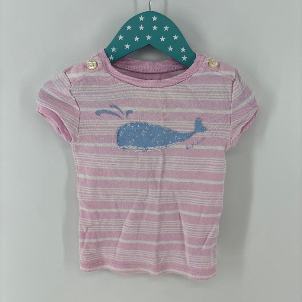 Ralph Lauren Girls pink stripe whale tshirt